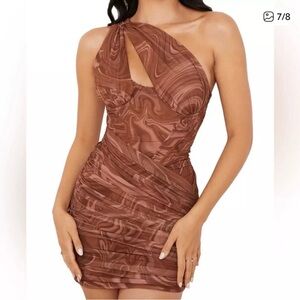 House of CB Chocolate Swirl One-Shoulder Dress